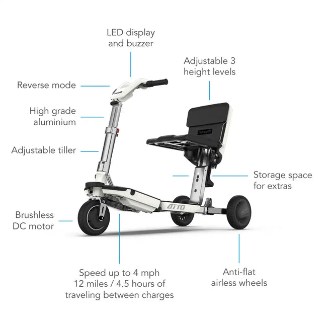 R-ATTO MOBILITY SCOOTER, WHITE, W/O BATTERY